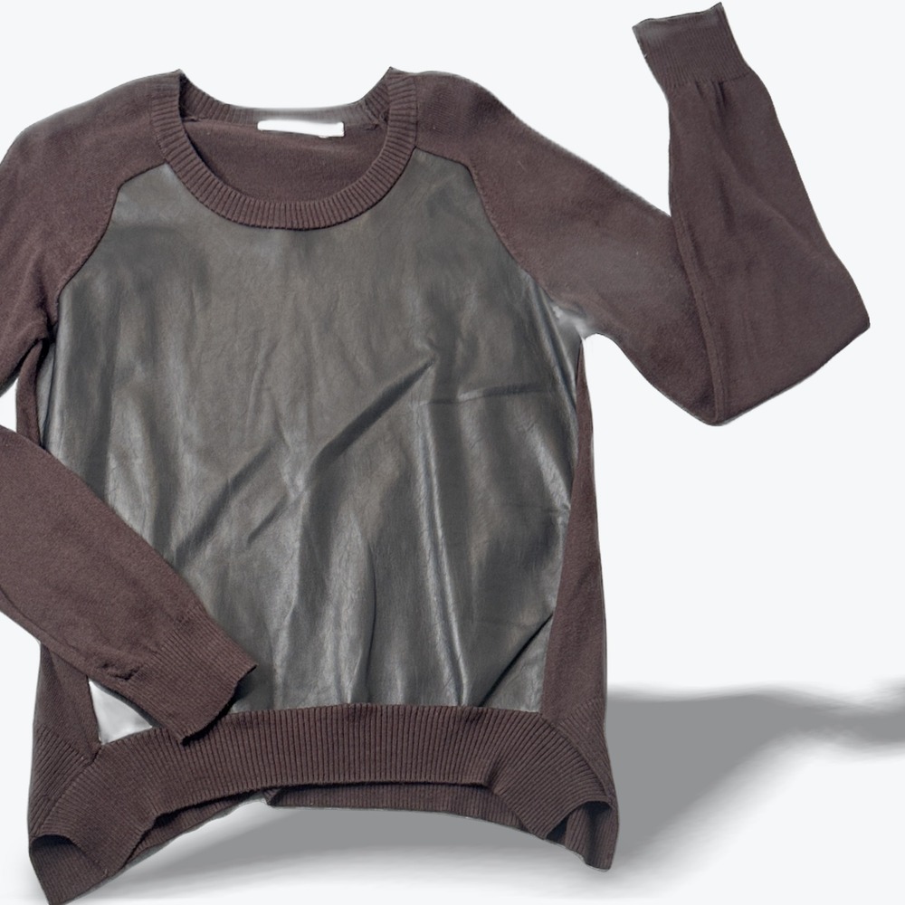 BAILEY44‎ Anthropologie Sweater Vegan Leather Panel Quiet Luxury Preppy Knit Top